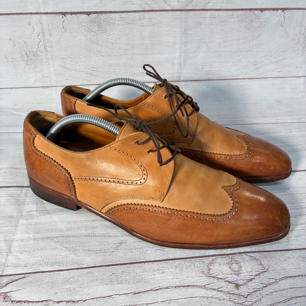 Moreschi Wingtip Brogue Oxford Shoes Mens 10.5 Cognac‎ Leather Italy